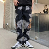 Threebooy Y2K Streetwear Baggy Ripped Stacked Jeans Pants Men Straight Kanye Old Hip Hop Denim Trousers